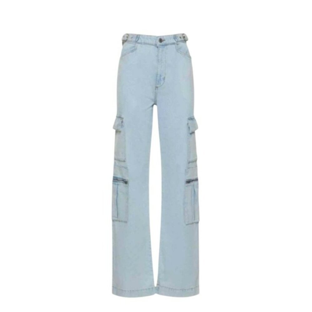 WeWoreWhat Light Wash Utility Straight Jeans NWT Sz 24 Denim Cargo Pants